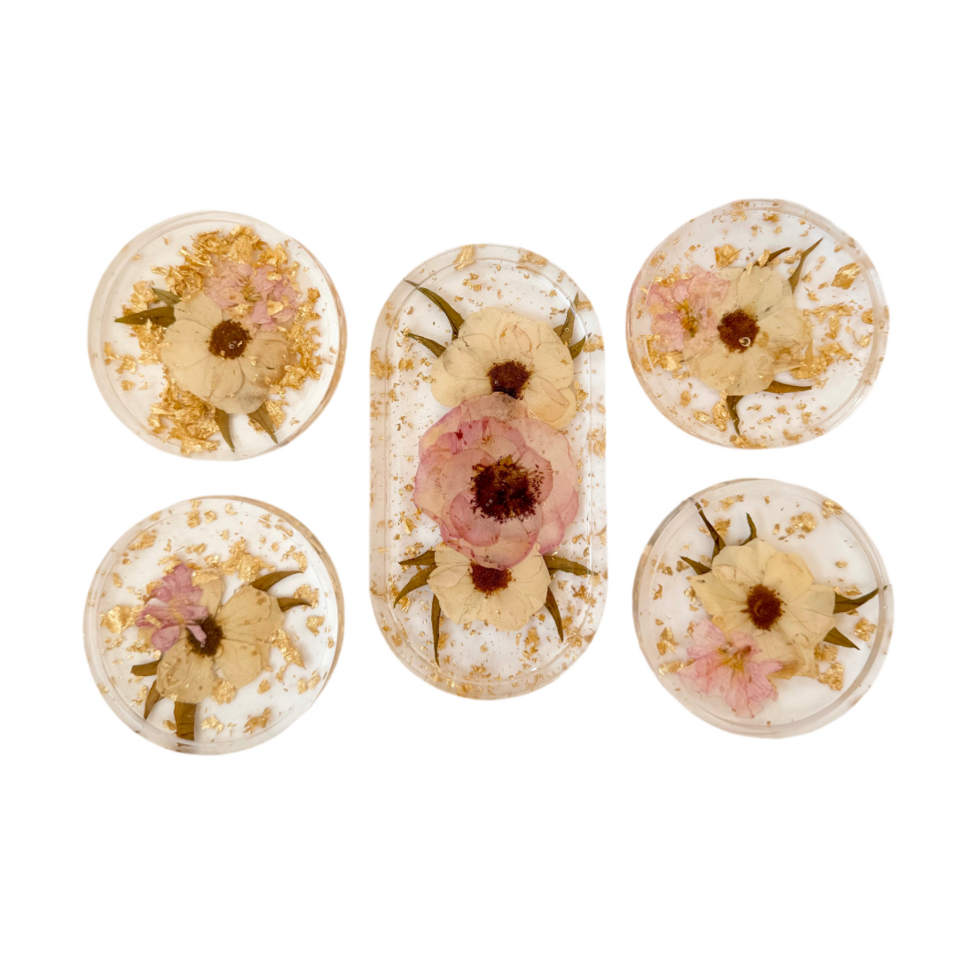 Set of 4 Resin Coasters & Small Tray