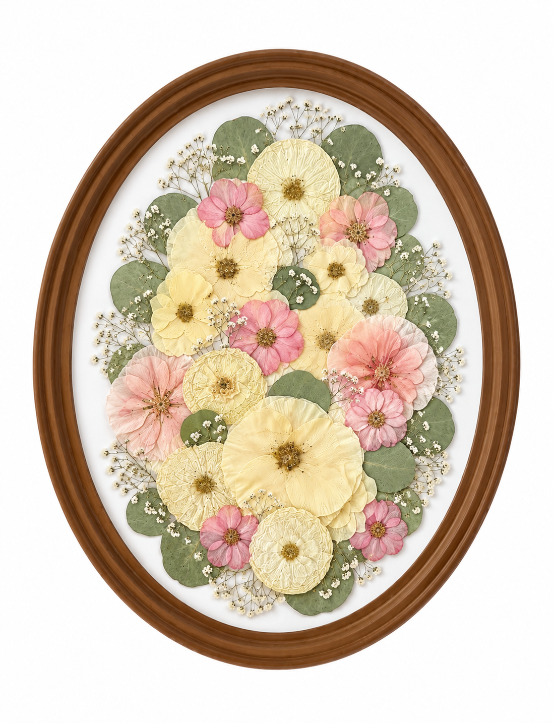 11x14 Oval Bouquet Wooden Frame – White Mat Background