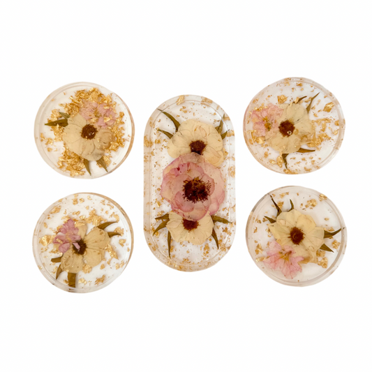 Set of 4 Resin Coasters & Small Tray